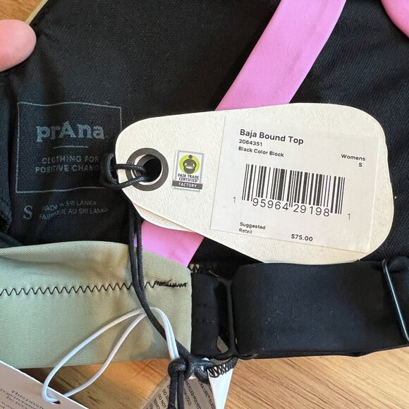 PrAna Womens Baja Bound Adjustable Swim Top SMALL in Black Color Block - Picture 4 of 5